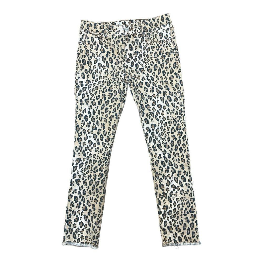 Gap Animal Leopard Print Sz 12 Super Skinny Ankle Jeans Raw Hem EUC Adjustable